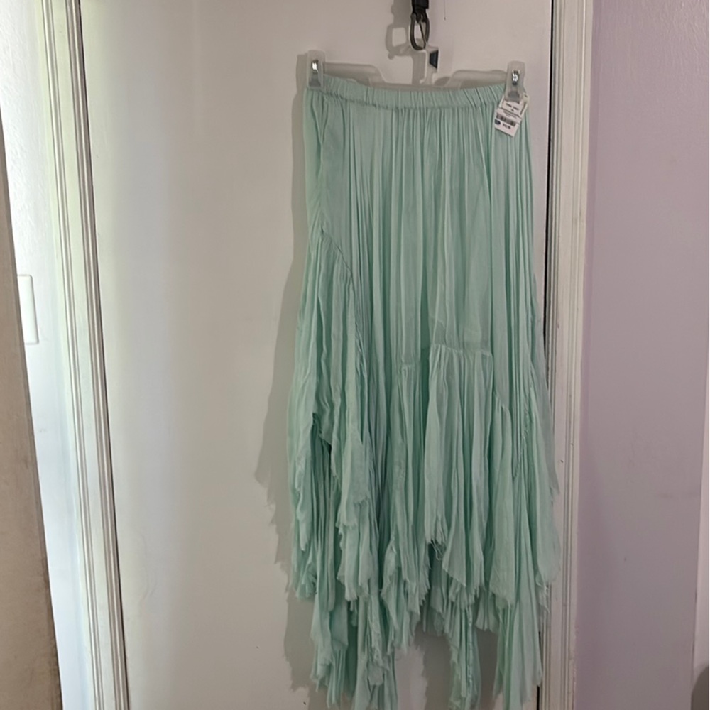 Free People Green Pleated Maxi Skirt Resort Wear